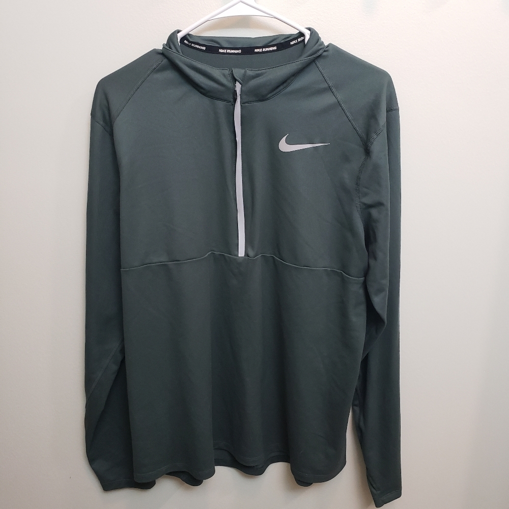Nike Running Quater Zip Green Long Sleeve Shirt Refelctive Size Large